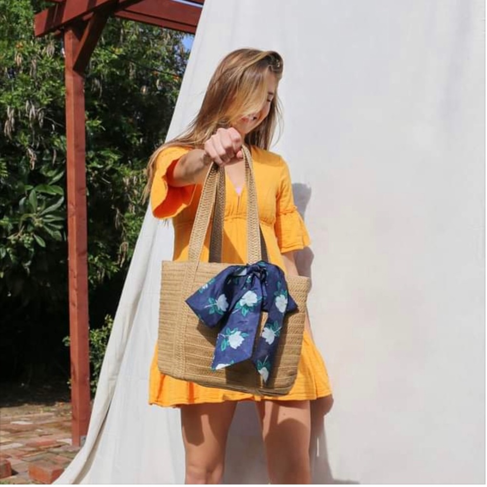 Draper James Straw Bag w/ Floral Scarf